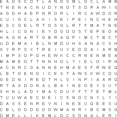 Crossword on Shakespeare  Macbeth   Free Word Search Puzzle