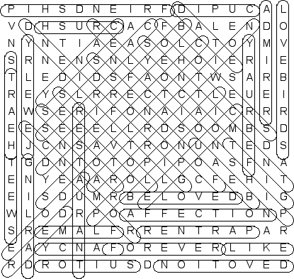 valentine word search. word search puzzle solution