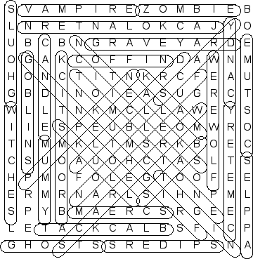 Halloween word search puzzle solution