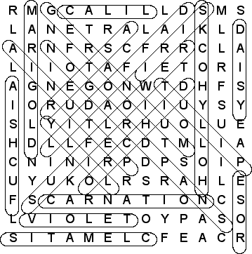 kids flowers word search puzzle solution