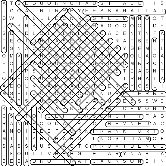 USA State Capitals (solution) - Word Search Puzzle