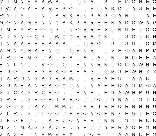 USA States Free Word Search Puzzle